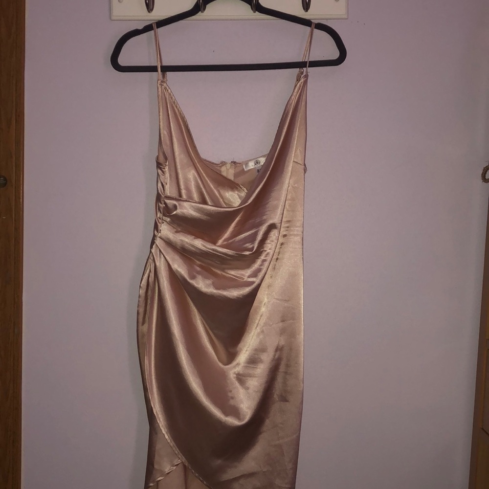 Light pink satin wrap midi dress